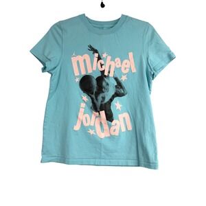 Jordan Michael Women's Small Jordan‎ Graphic Tee Aqua Blue Pink DZ3195-464